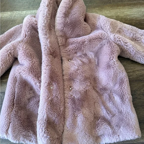 H&M Girls Mauve Pink Faux Fur Puffer Coat - Picture 5 of 7